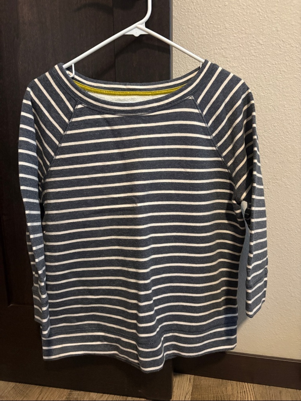 Boden Navy & White Striped Raglan Tunic with Yellow Trim